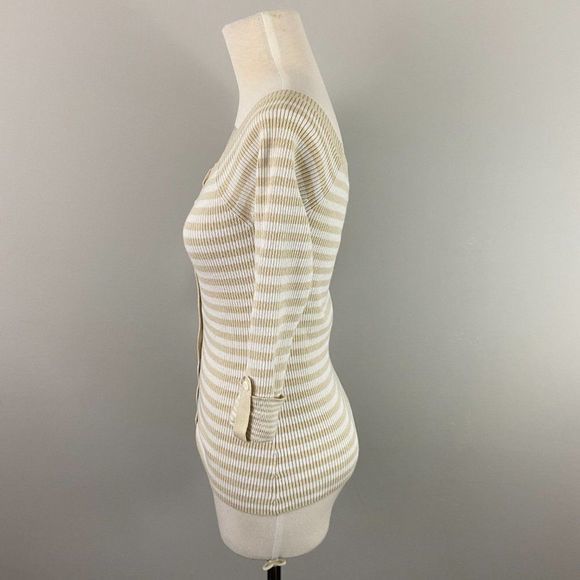 🌿4/$35 🌿GUESS‎ Beige & White Striped Button Down Swoop Neck - Picture 3 of 7